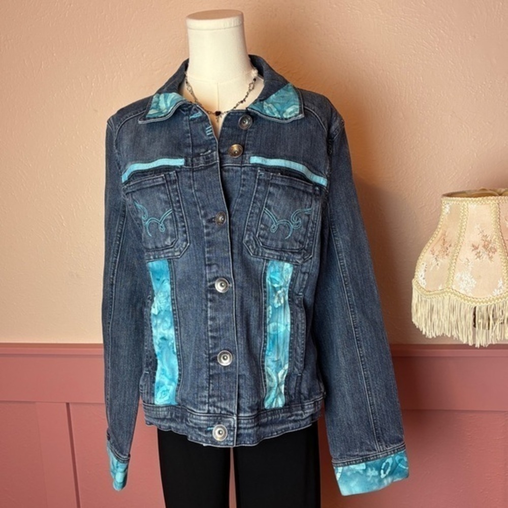 TCM Vintage Y2K Patchwork Denim Jacket Western Retro Euro Style Blue Medium